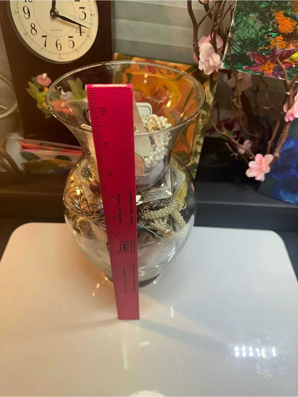 Glass Decorative Vase Filled with Gold and Pearl Accents - Unbranded